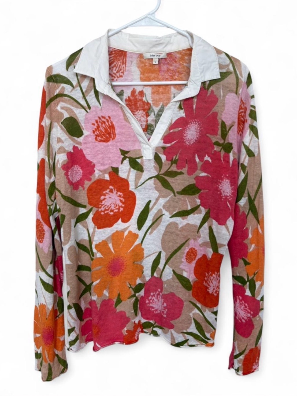 Tyler Be Multicolored Floral Lightweight Linen Pullover Long Sleeve Shirt Large